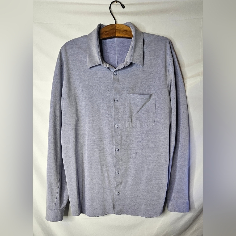 Lululemon Venture Button Down Shirt Mens Size 2XL Light Gray Casual Long Sleeve